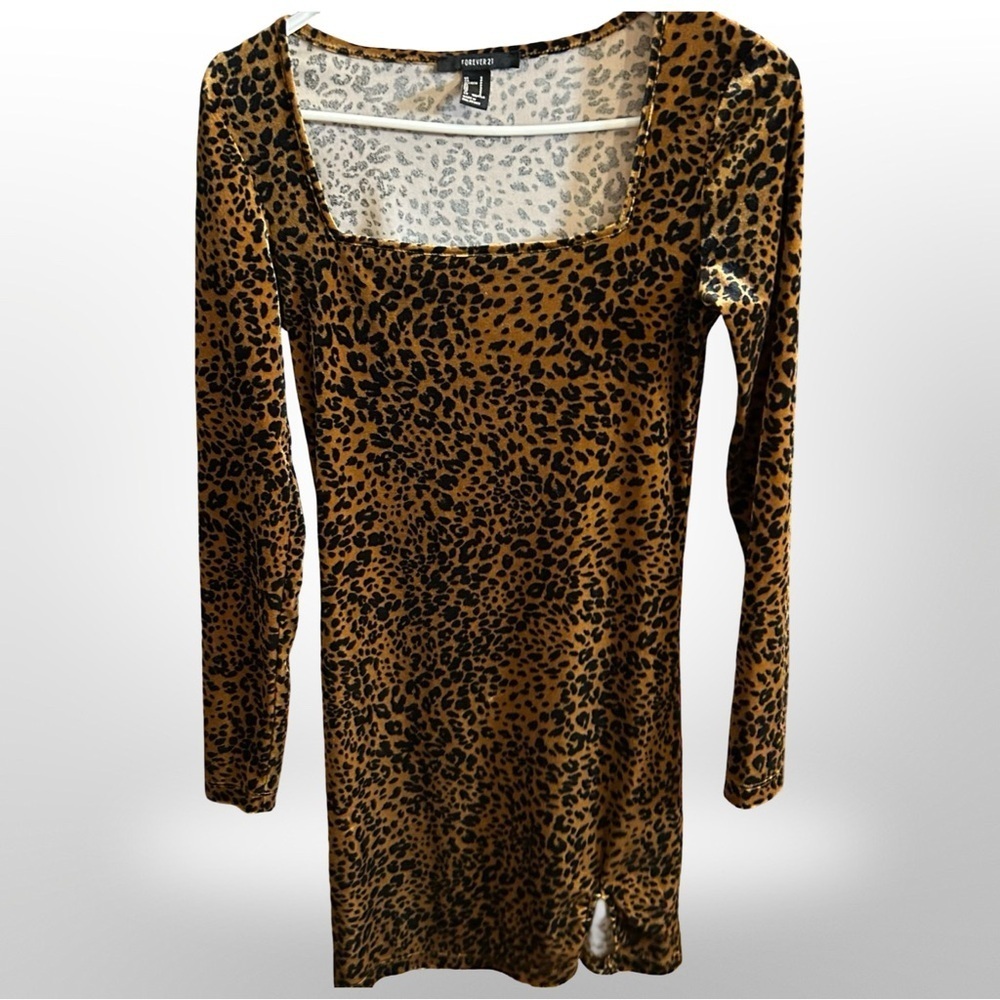🐆 Forever 21 Velvet Leopard Mini Dress – Size S - Picture 8 of 9